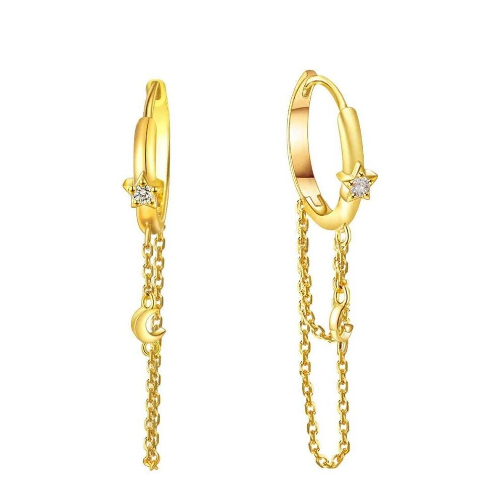14k Gold Hoop Huggie Star Moon Earrings Hypoallergenic Lightweight